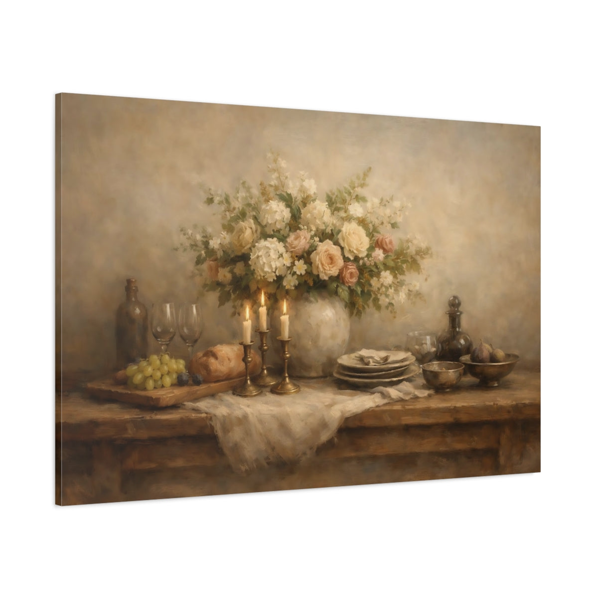 Main Mockup. Contemporary Dining Table Wide Composition shown as stretched canvas wall art