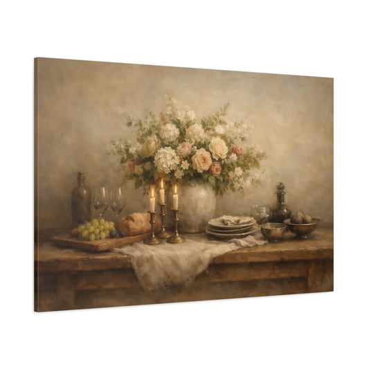 Main Mockup. Contemporary Dining Table Wide Composition shown as stretched canvas wall art