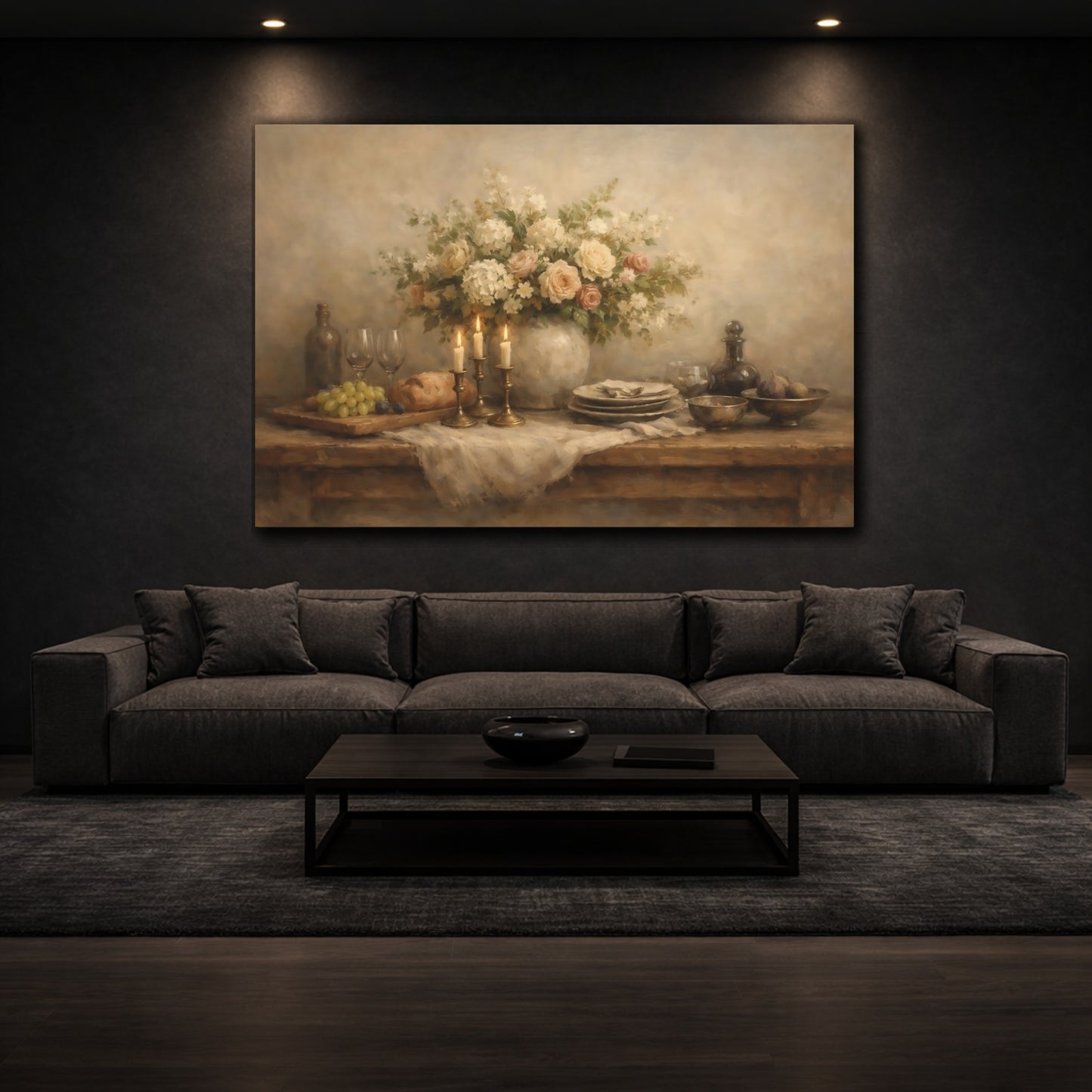 Mockup 2. Contemporary Dining Table Wide Composition shown as stretched canvas wall art