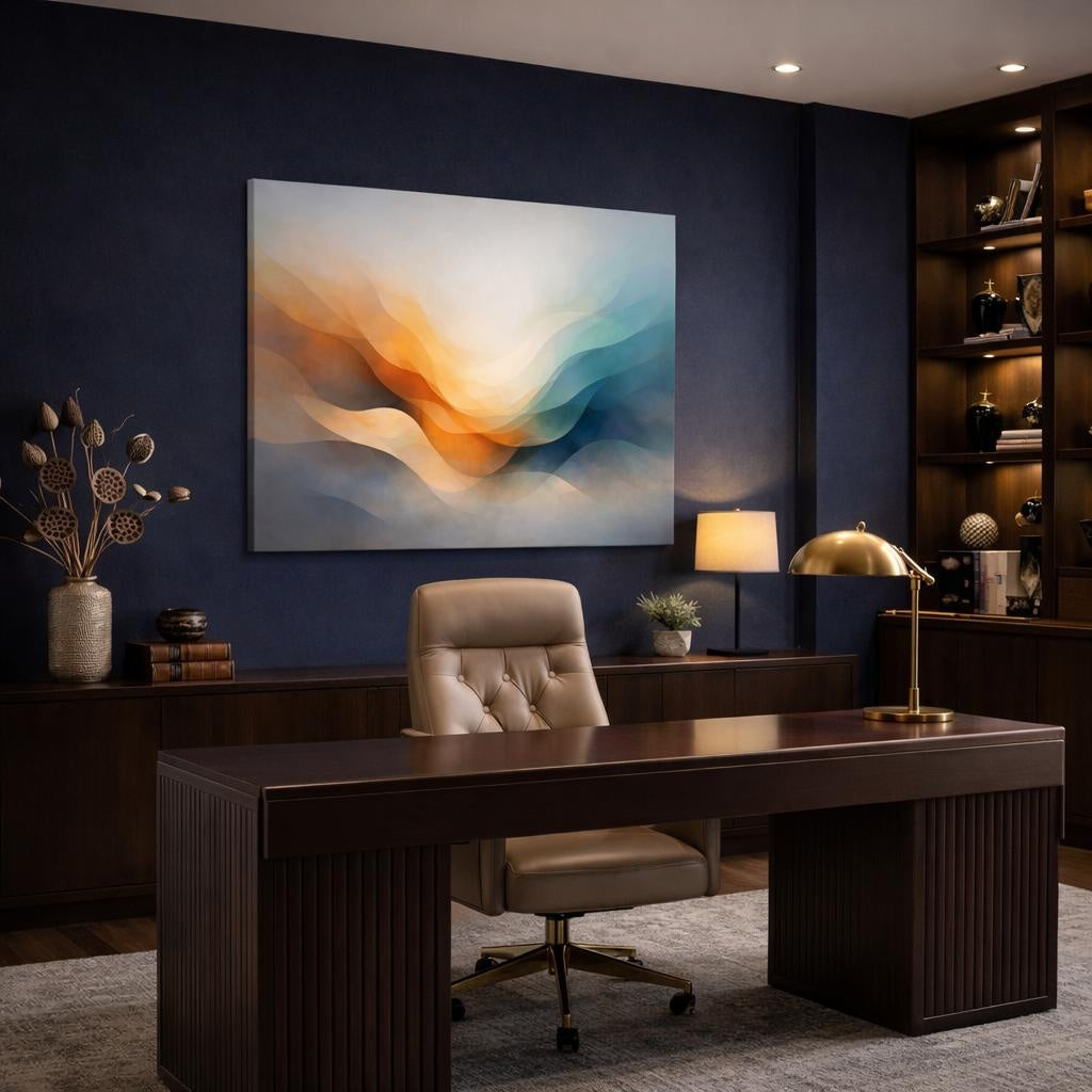 Contemporary Fluid Abstract shown as canvas wall art in a luxury executive office