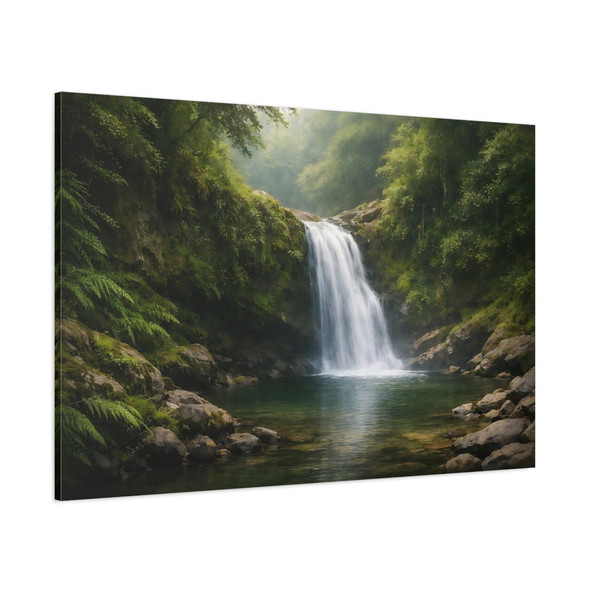 Contemporary Hidden Waterfall shown as stretched canvas wall art