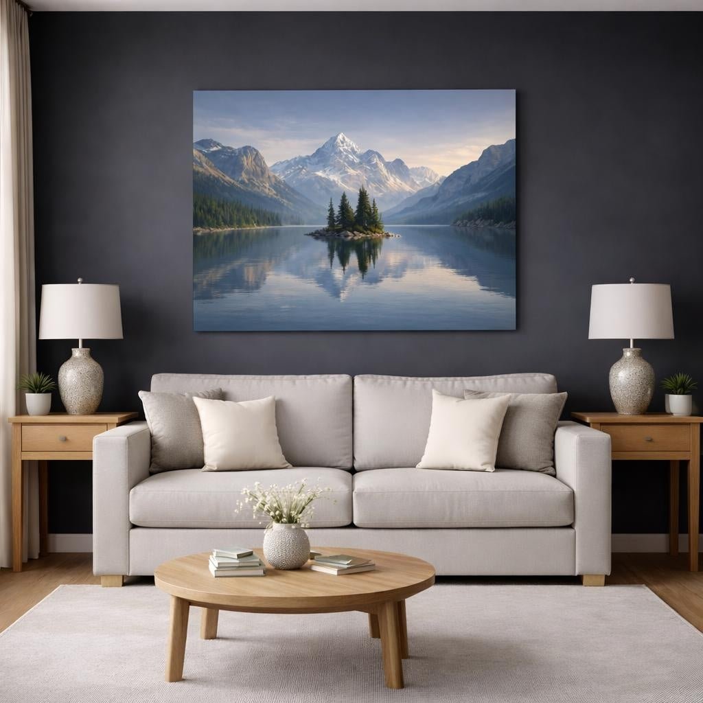 Contemporary Lake Mountains Nature - Canvas Wall Art Print - YesArtYes