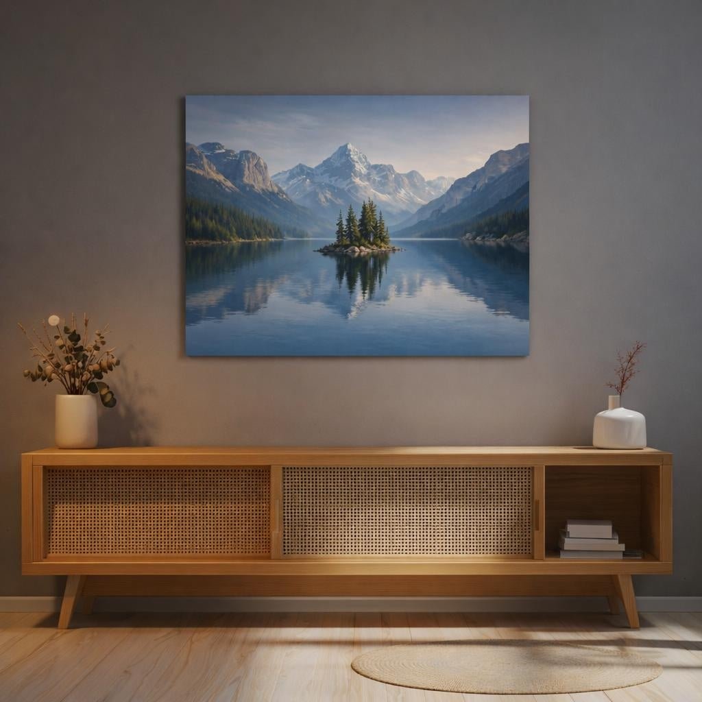 Contemporary Lake Mountains Nature - Canvas Wall Art Print - YesArtYes