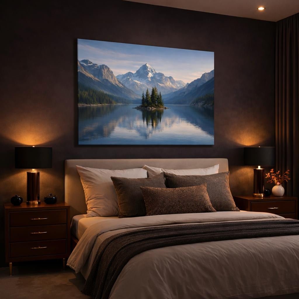 Contemporary Lake Mountains Nature - Canvas Wall Art Print - YesArtYes