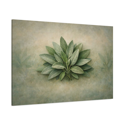 Contemporary Leaves Sage shown as stretched canvas wall art