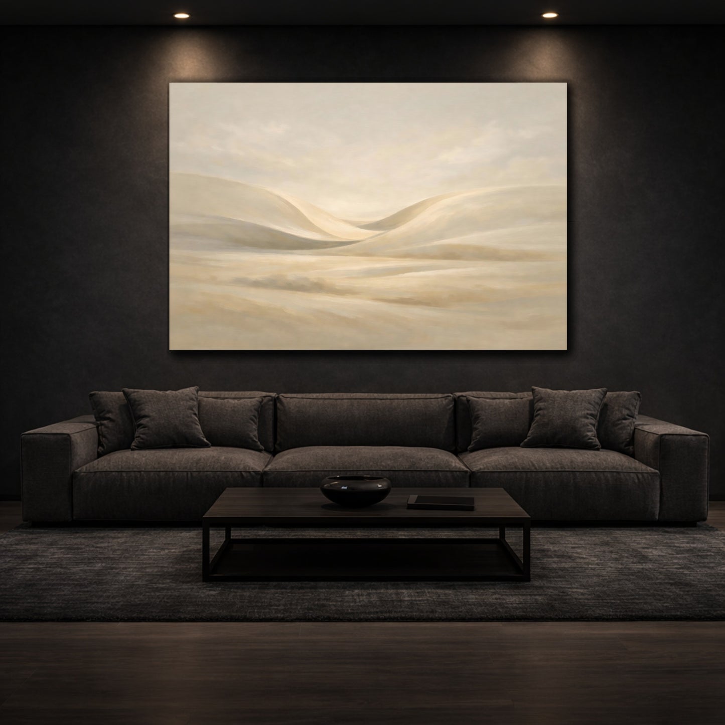 Mockup 2. Contemporary Light Abstract Curve Field shown as stretched canvas wall art