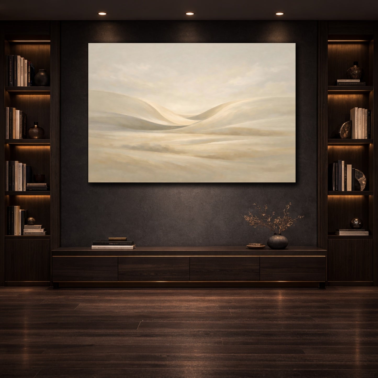 Mockup 3. Contemporary Light Abstract Curve Field shown as stretched canvas wall art