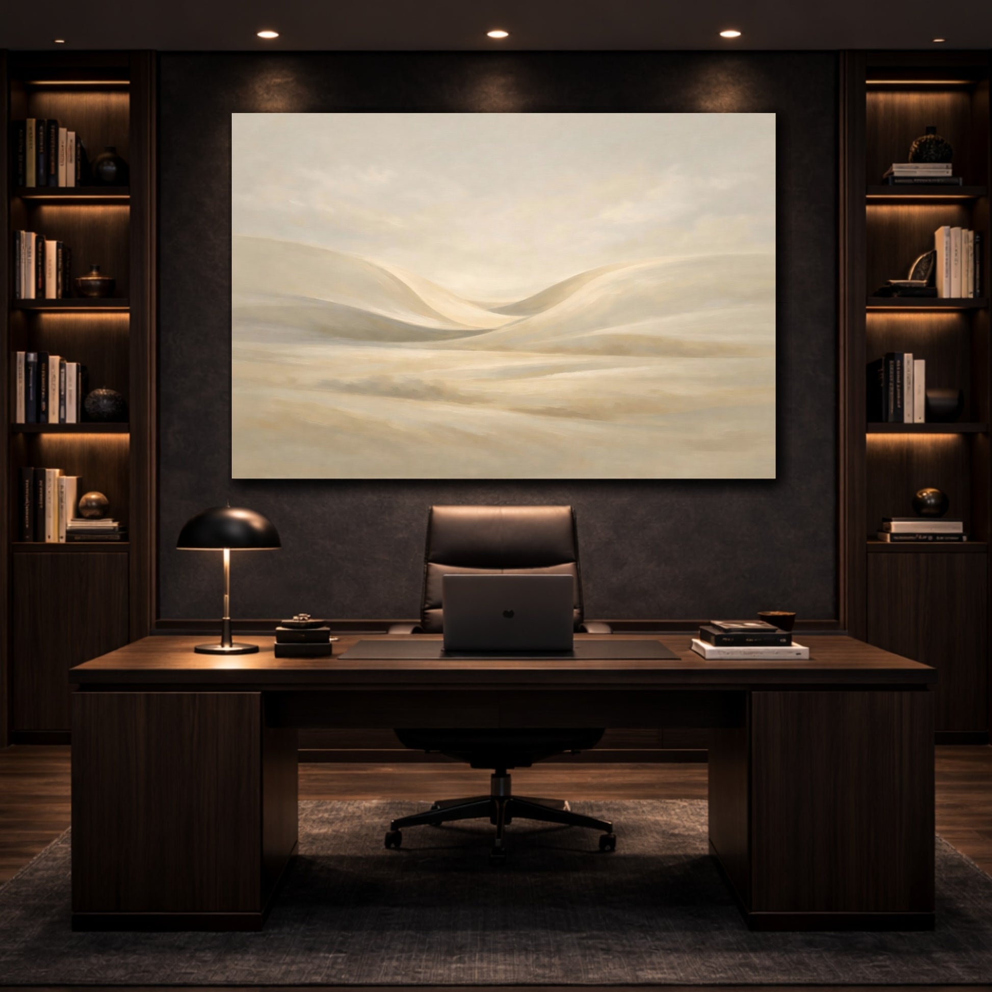 Mockup 4. Contemporary Light Abstract Curve Field shown as stretched canvas wall art