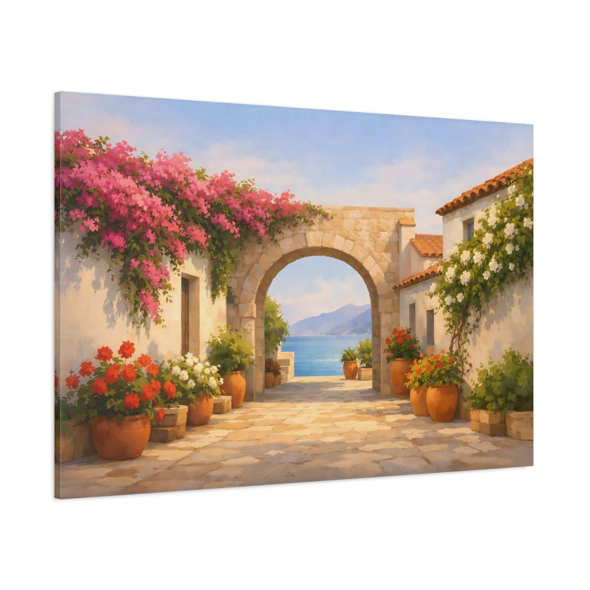 Contemporary Mediterranean Flower Alley shown as stretched canvas wall art
