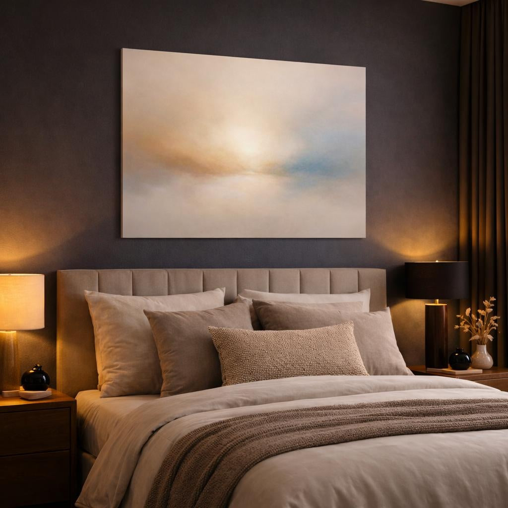 Contemporary Modern Abstract shown as canvas wall art in a luxury bedroom