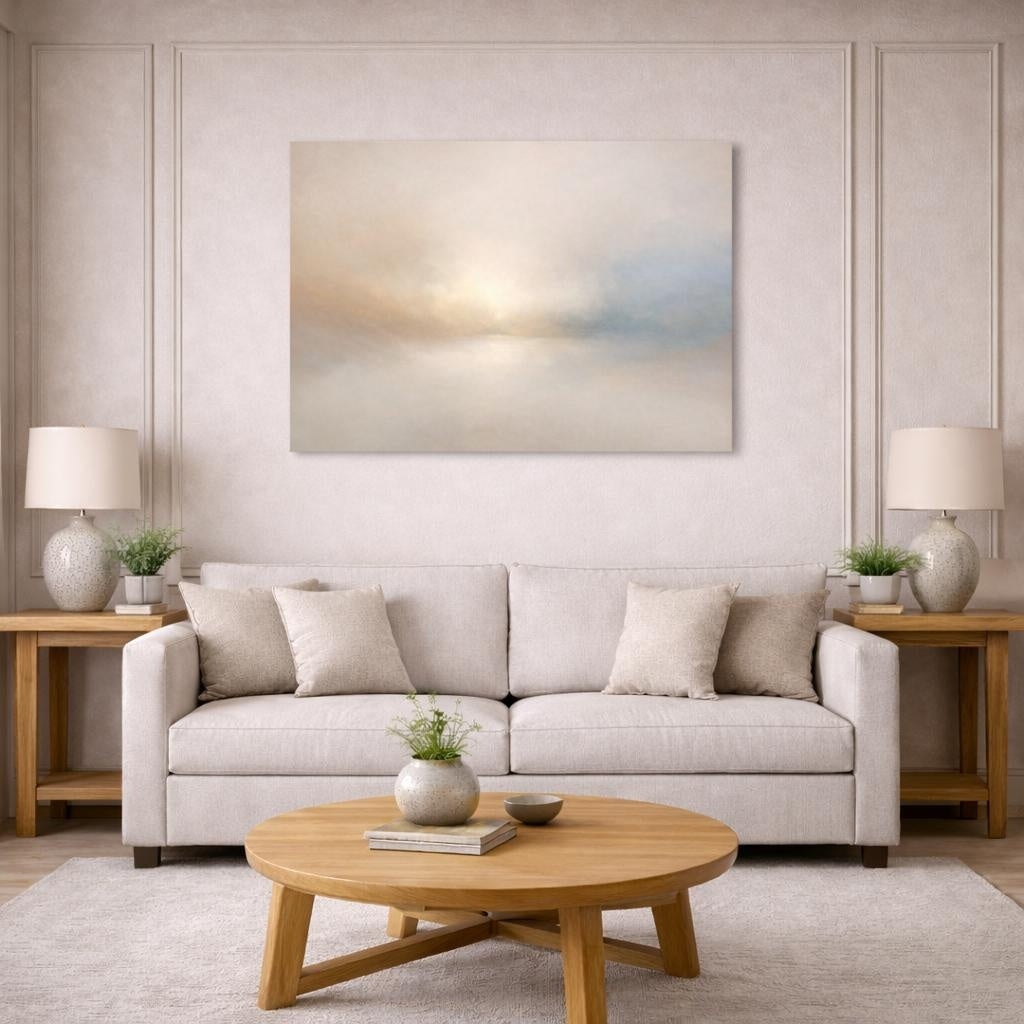 Contemporary Modern Abstract shown as canvas wall art in a modern living room