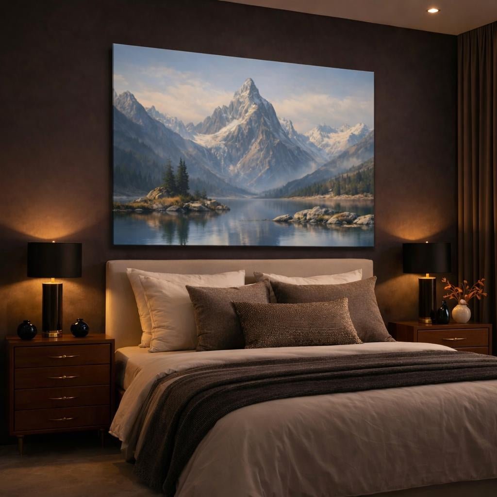 Contemporary Mountain Range Snowy Nature - Canvas Wall Art Print - YesArtYes