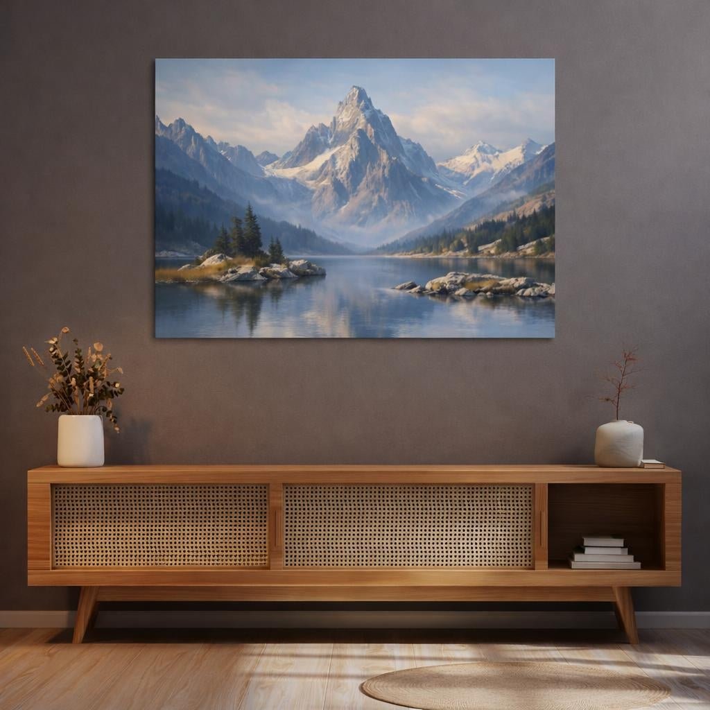 Contemporary Mountain Range Snowy Nature - Canvas Wall Art Print - YesArtYes