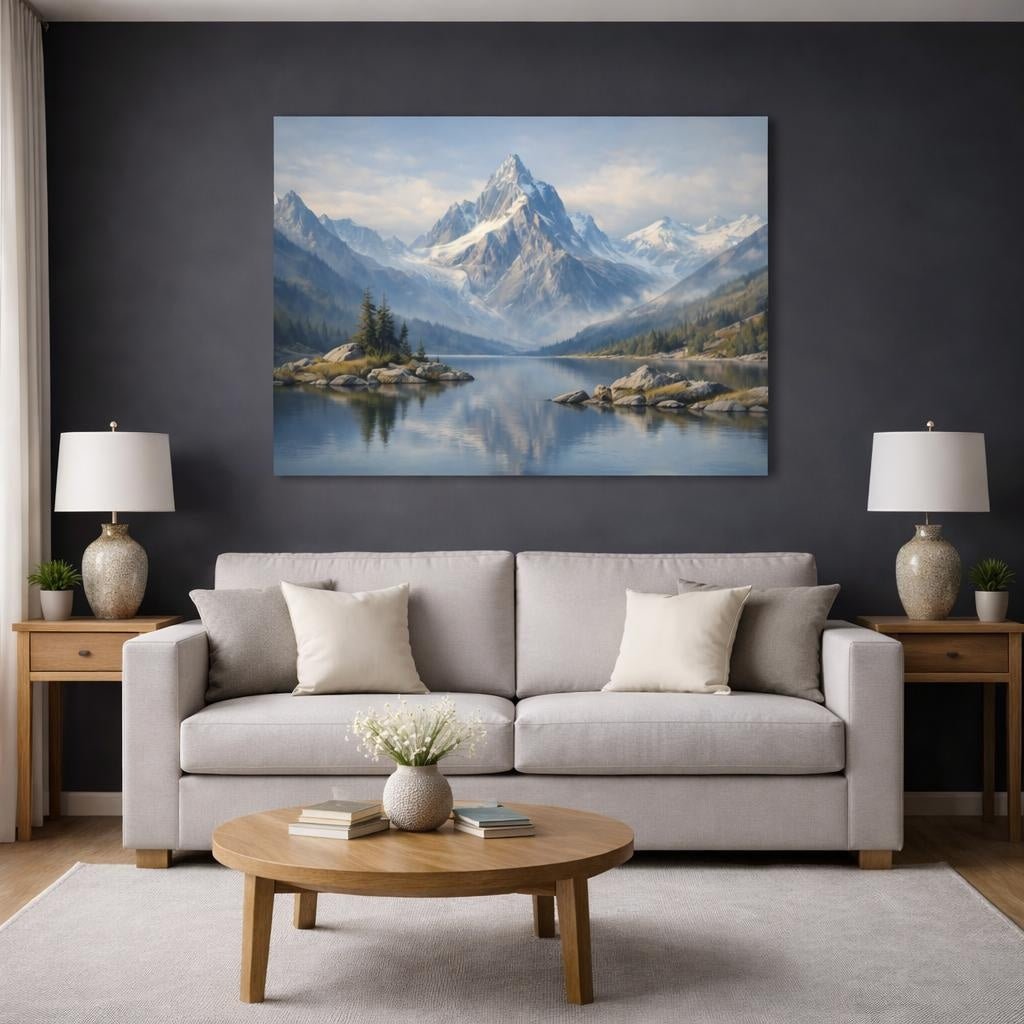 Contemporary Mountain Range Snowy Nature - Canvas Wall Art Print - YesArtYes
