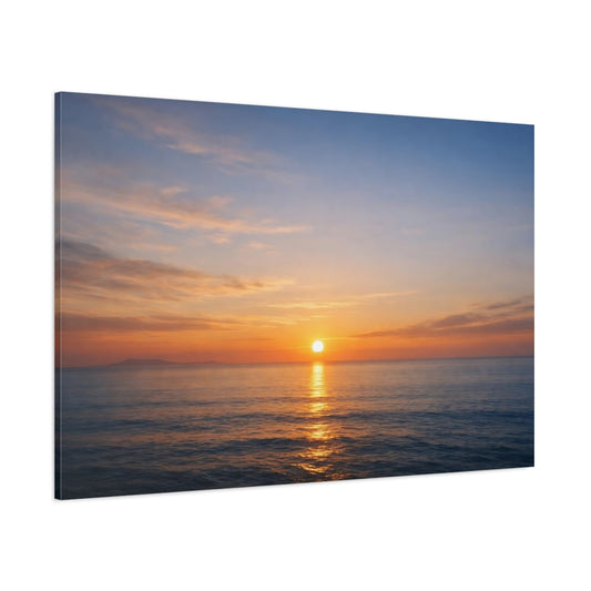 Main Mockup. Contemporary Ocean Sunset shown as stretched canvas wall art
