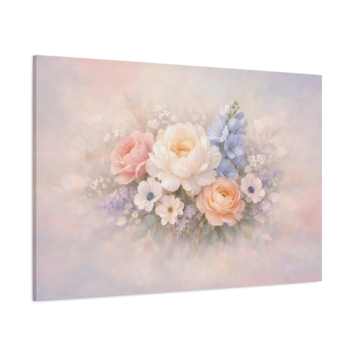 Contemporary Pastel Flowers shown as stretched canvas wall art