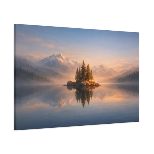 Contemporary Peaceful Lake shown as stretched canvas wall art