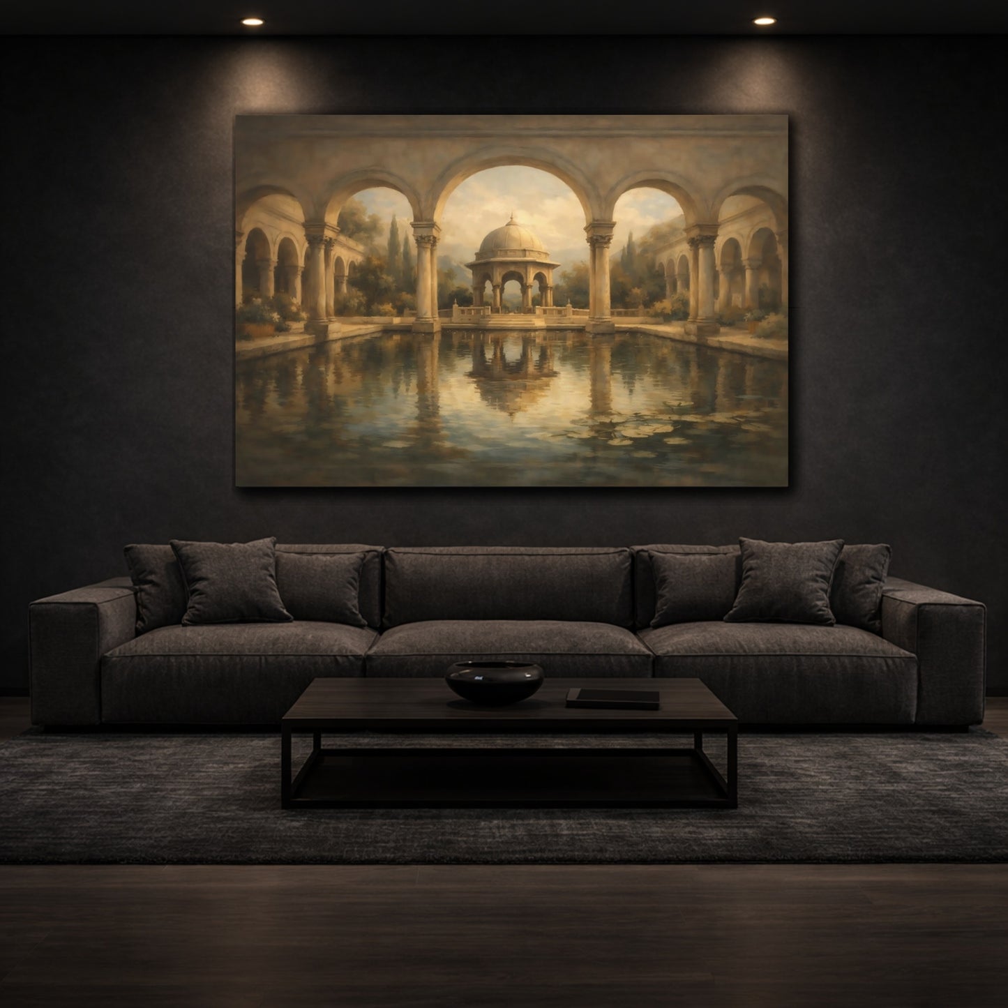 Mockup 2. Contemporary Repeating Arches Horizontal Pattern shown as stretched canvas wall art