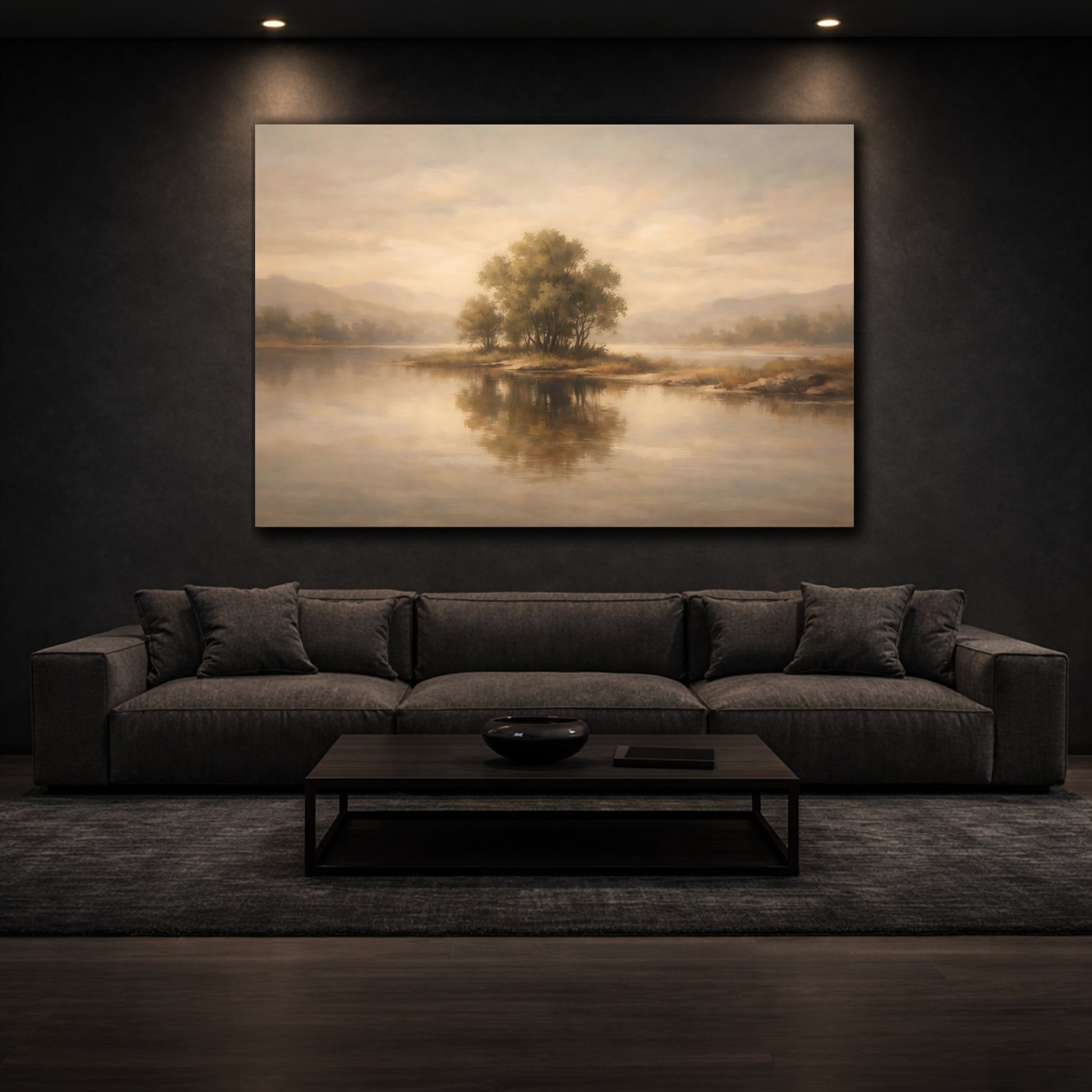 Mockup 2. Contemporary Soft Brown Neutral Harmony shown as stretched canvas wall art