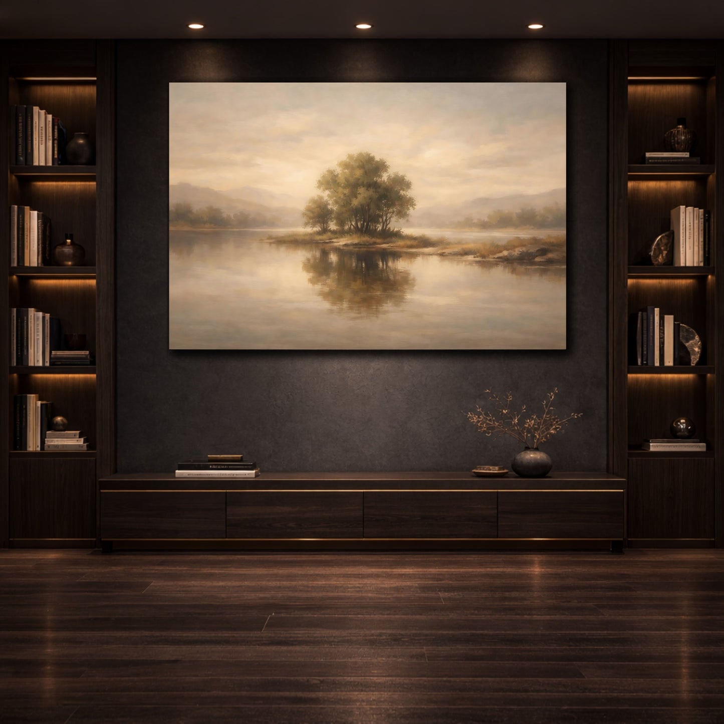 Mockup 3. Contemporary Soft Brown Neutral Harmony shown as stretched canvas wall art
