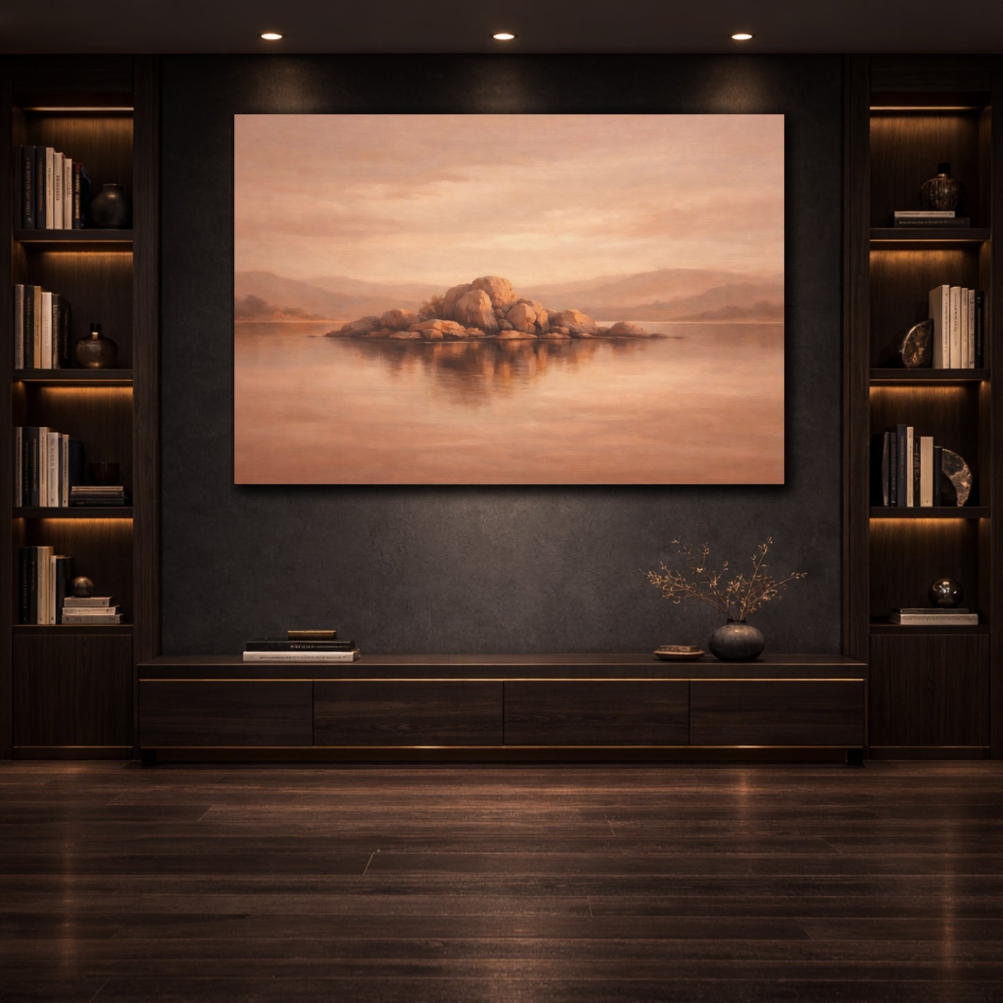Mockup 3. Contemporary Soft Terracotta Minimal Tone shown as stretched canvas wall art