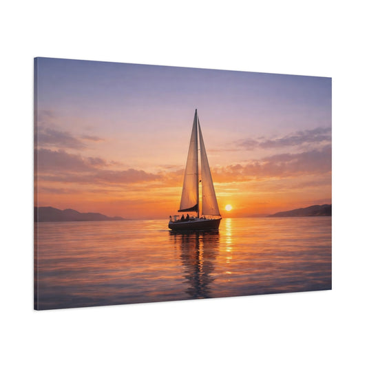 Contemporary Sunset Boat shown as stretched canvas wall art