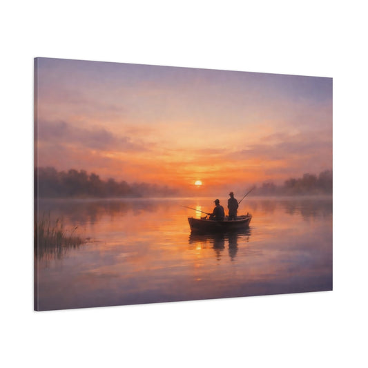 Contemporary Sunset Fishing shown as stretched canvas wall art
