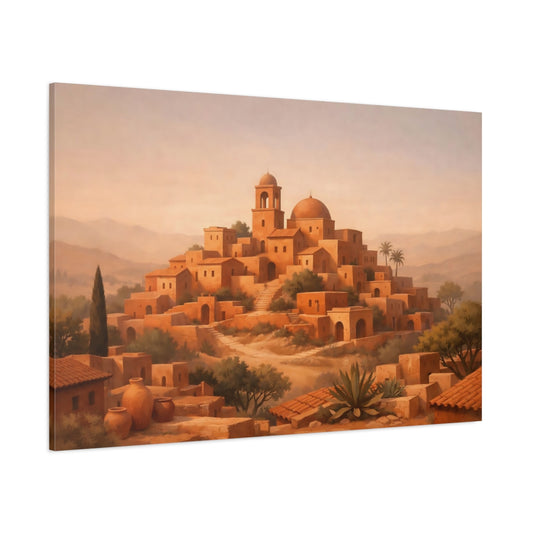 Contemporary Terracotta Village shown as stretched canvas wall art