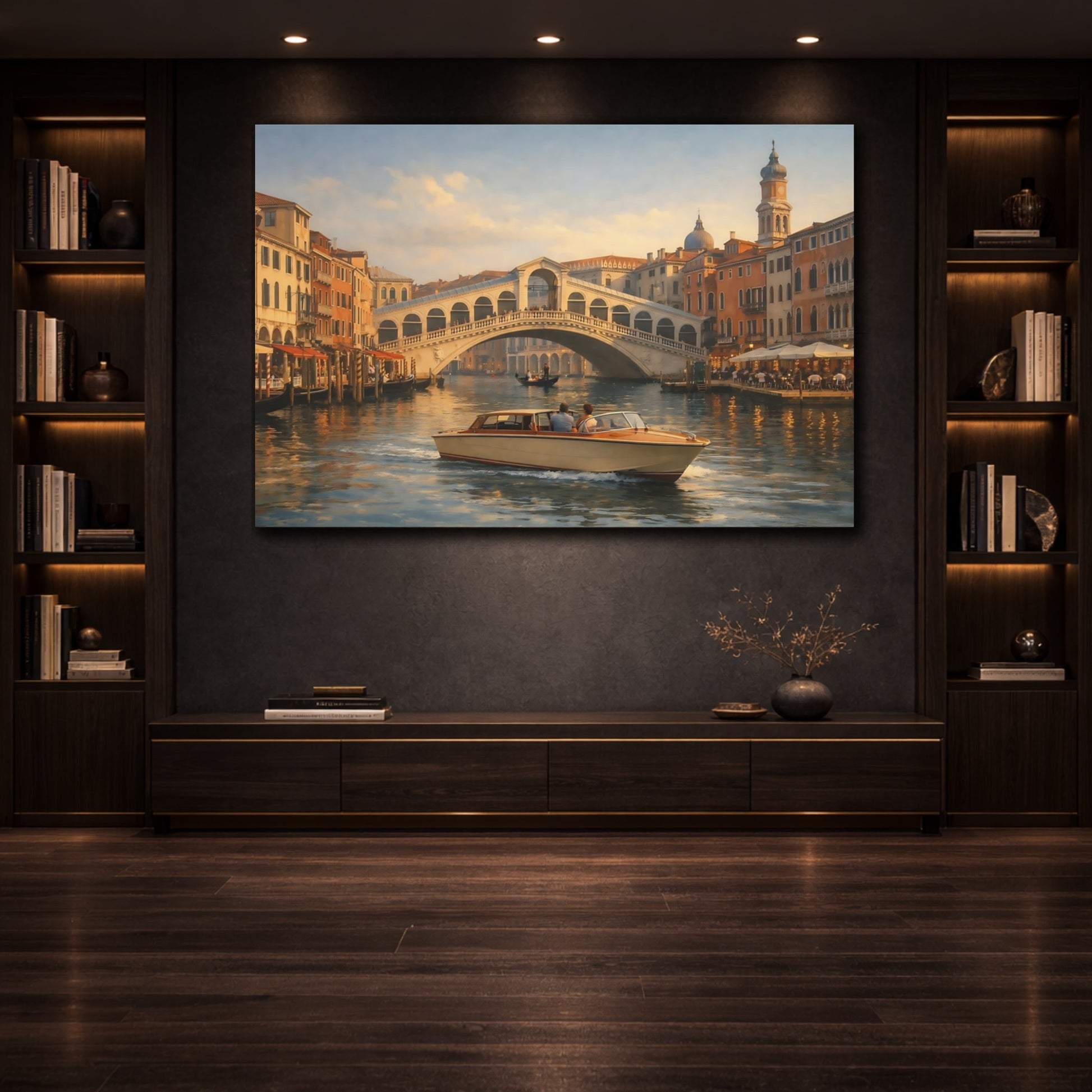 Mockup 2. Contemporary Venetian Canal shown as stretched canvas wall art
