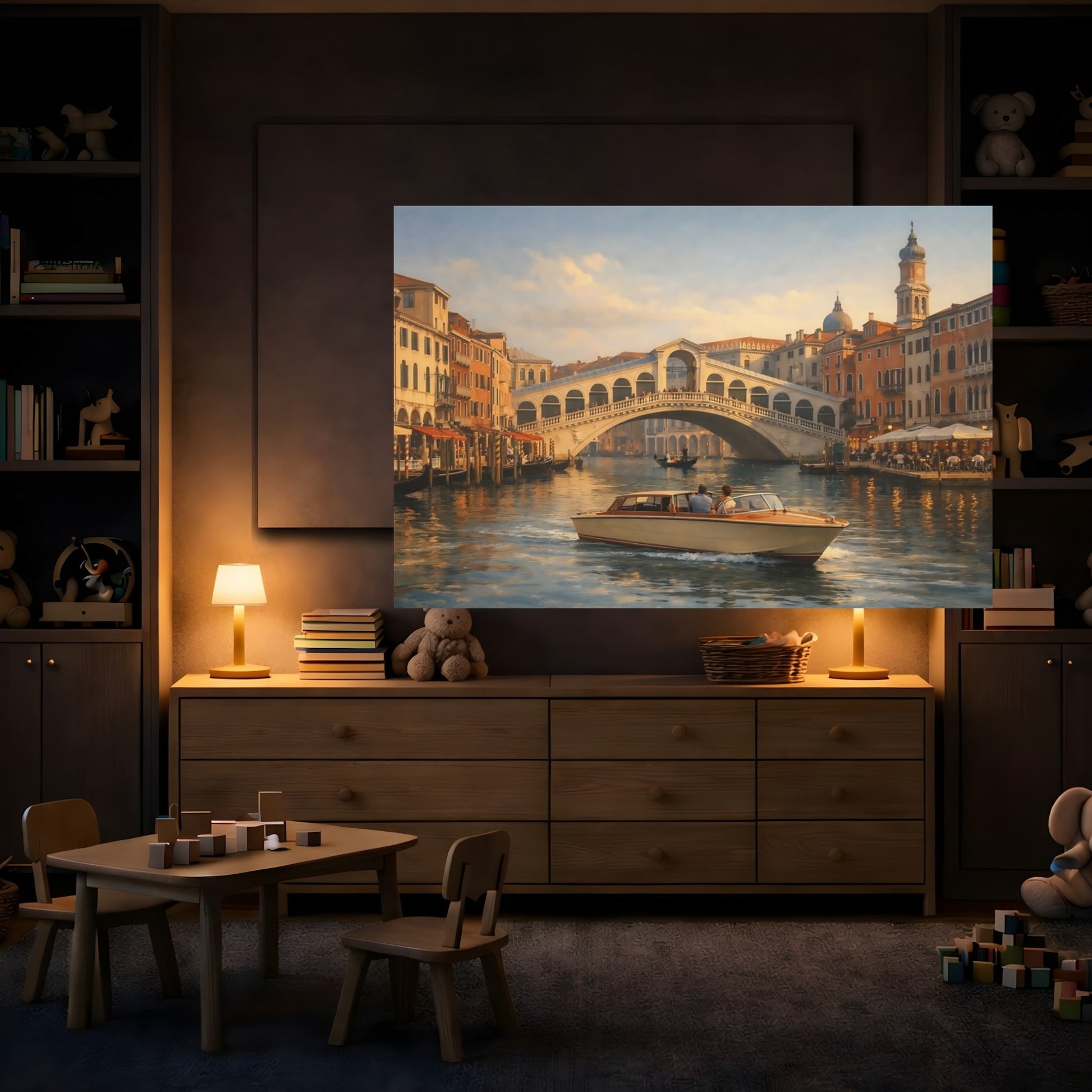 Mockup 3. Contemporary Venetian Canal shown as stretched canvas wall art