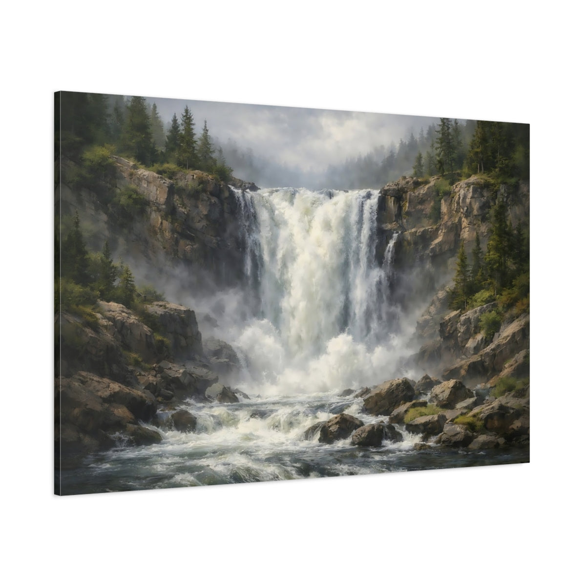 Contemporary Wild Waterfall shown as stretched canvas wall art