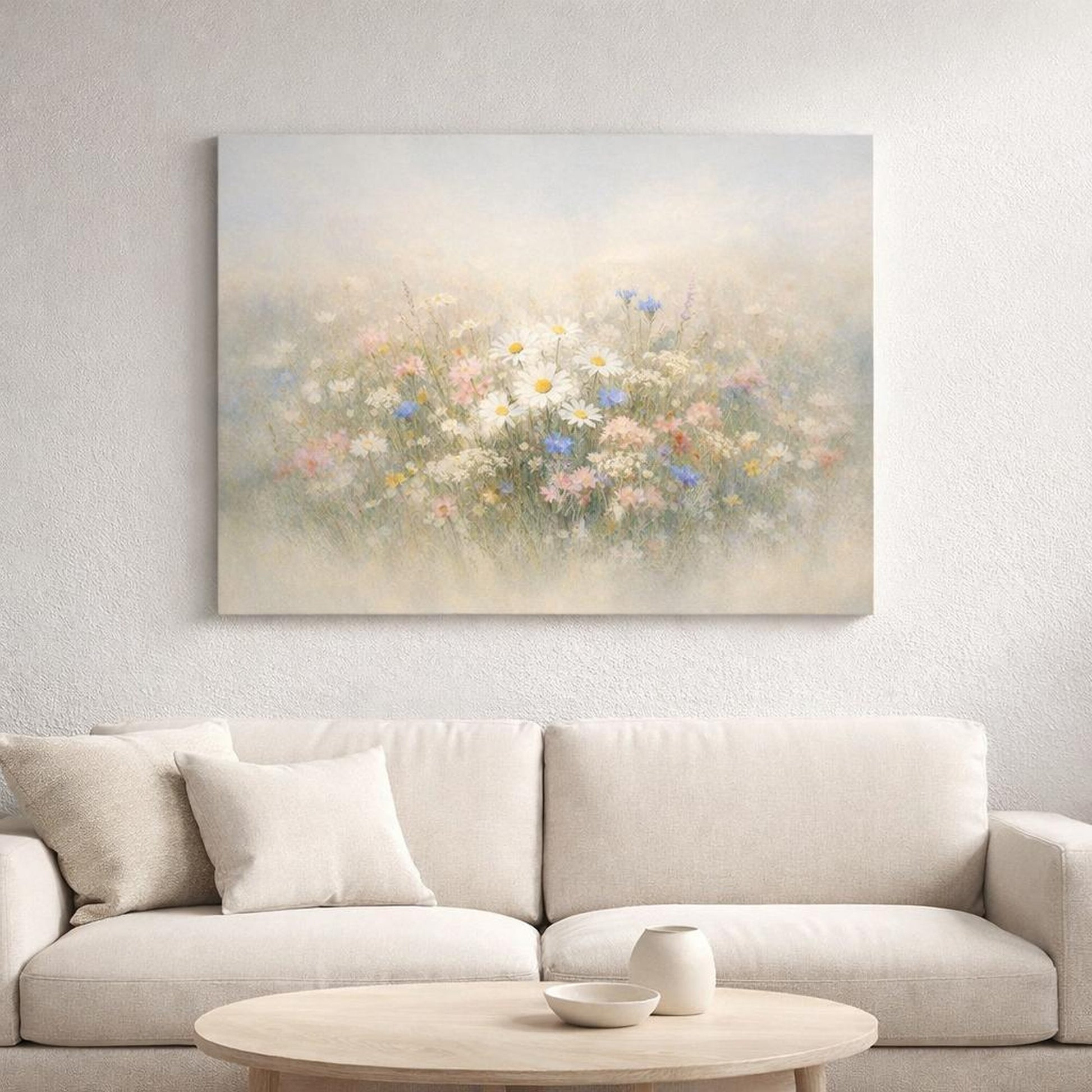 Contemporary Wildflowers shown as canvas wall art in a luxury executive office