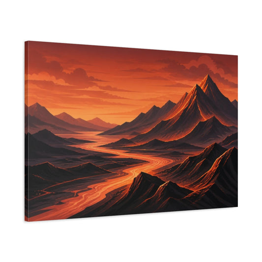 Main Mockup. Copper Twilight Mountain River shown as canvas print