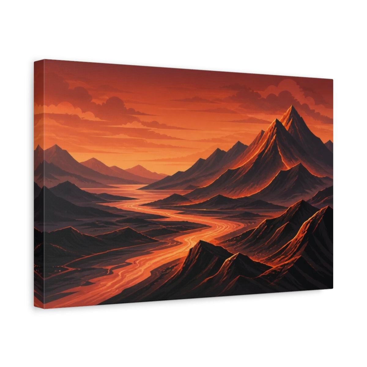 Side Mockup 4. Copper Twilight Mountain River shown as canvas print
