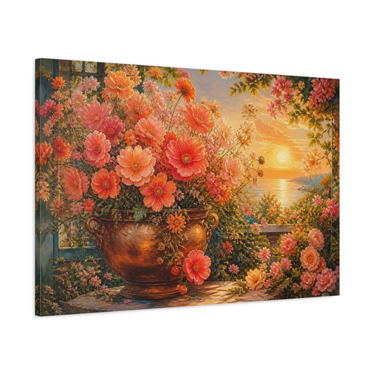Main Mockup. Coral Floral Sunset Bouquet shown as canvas print