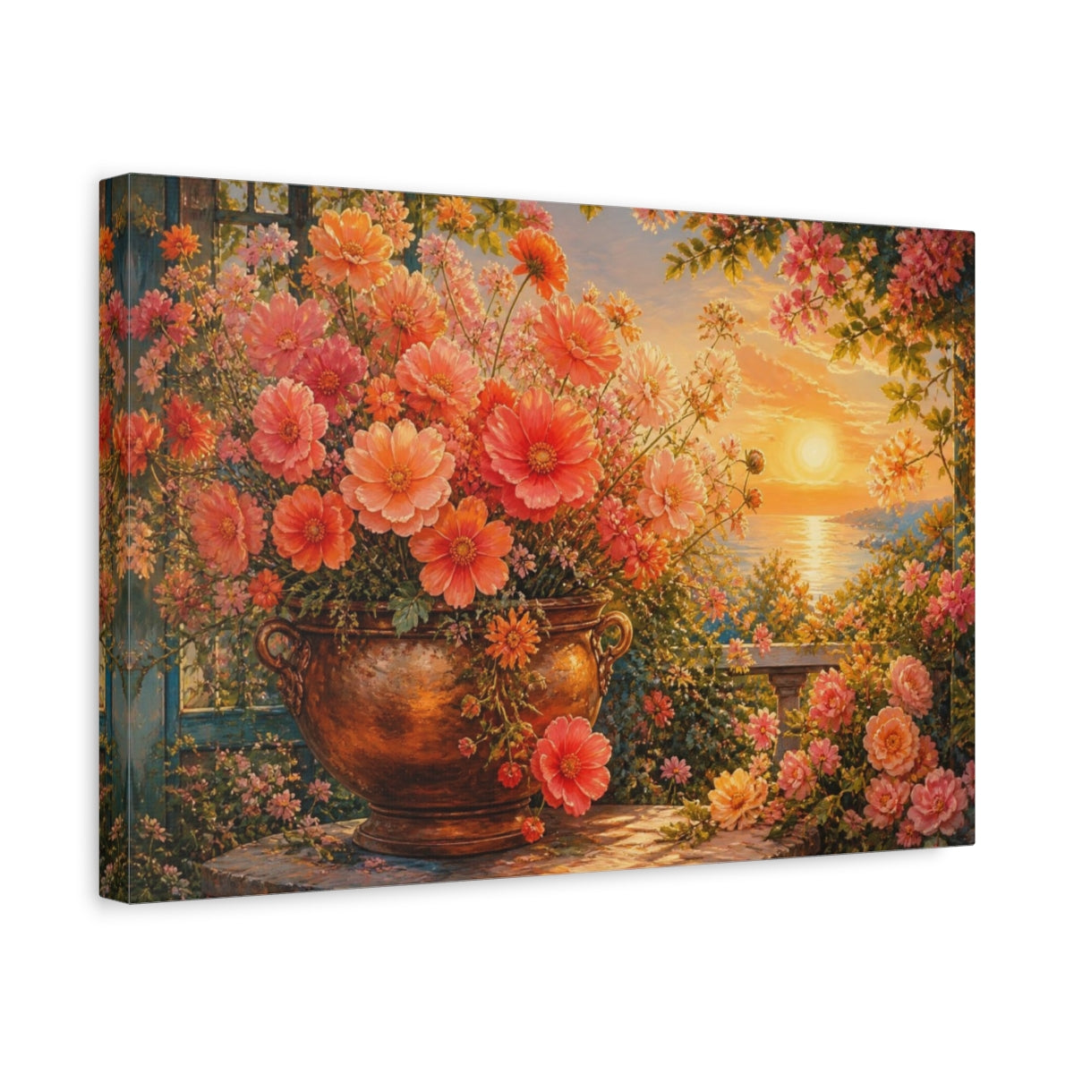 Side Mockup 4. Coral Floral Sunset Bouquet shown as canvas print