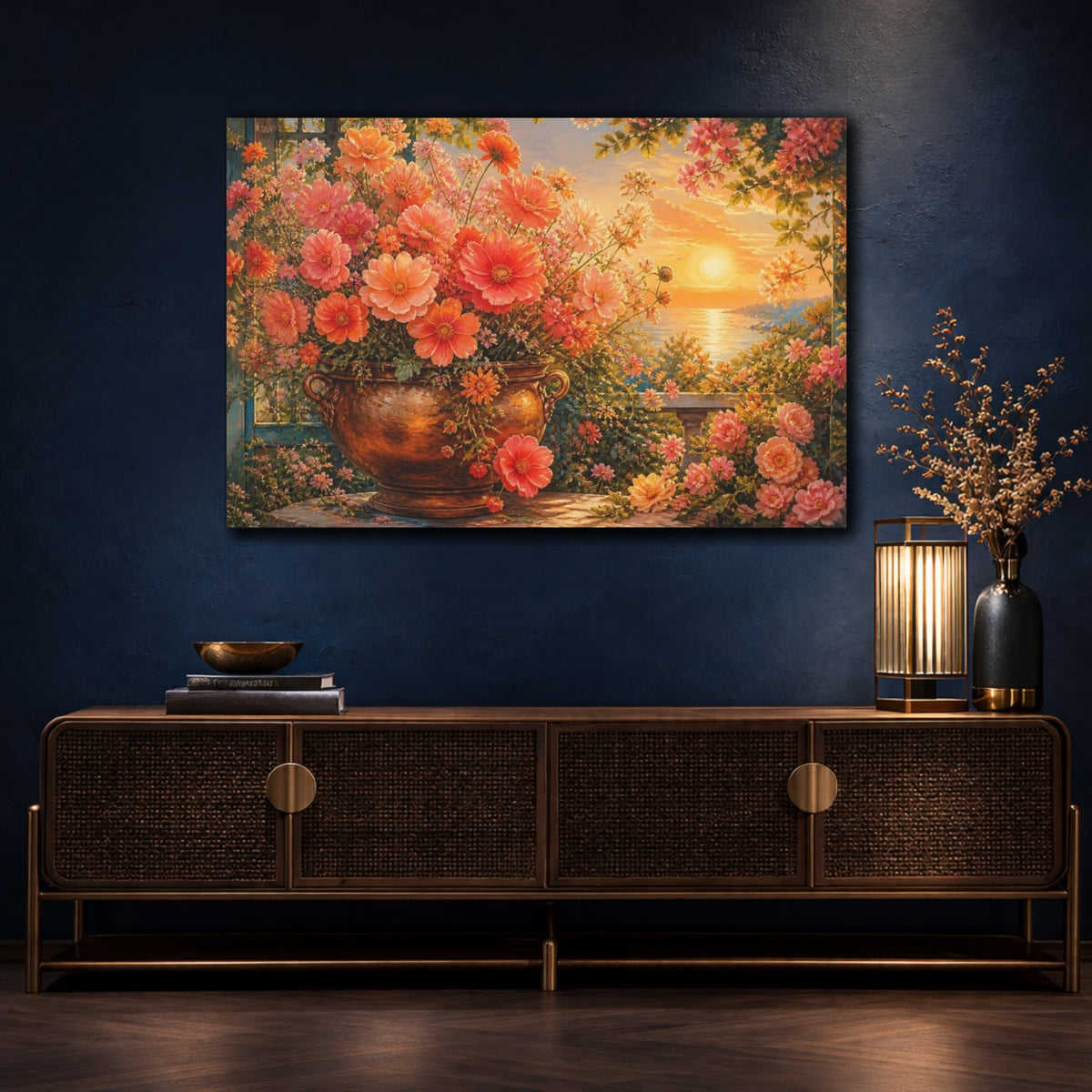 Mockup 4. Coral Floral Sunset Bouquet shown as canvas print