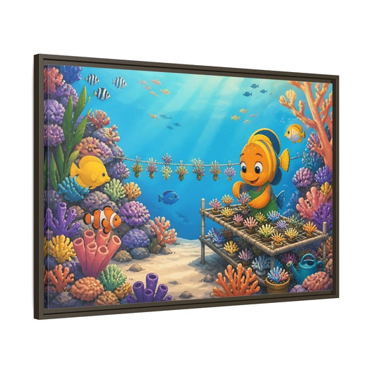 Coral Gardener Fish Framed Canvas Print Wall Art – Kids Room Decor, Above Crib - YesArtYes