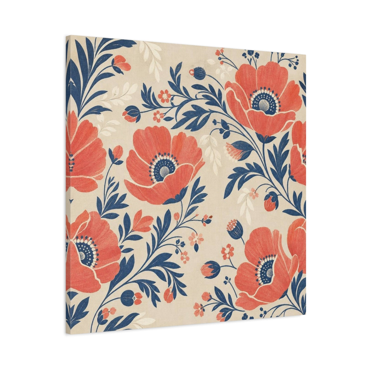 Main Mockup. Coral Poppy Field shown as canvas print