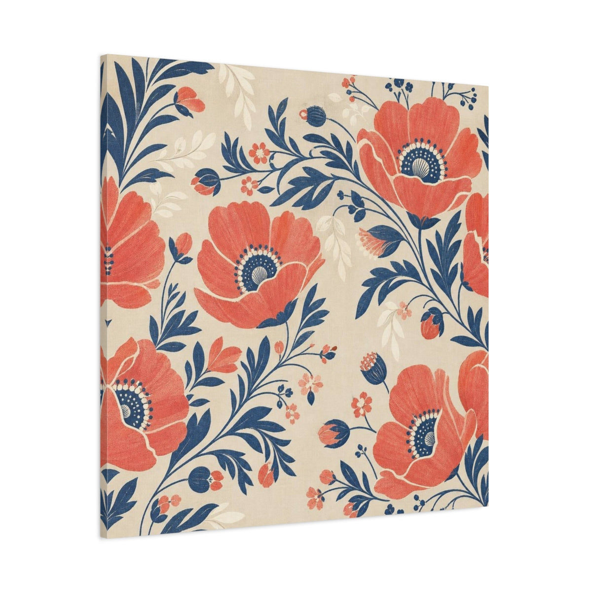Side Mockup 1. Coral Poppy Field shown as canvas print