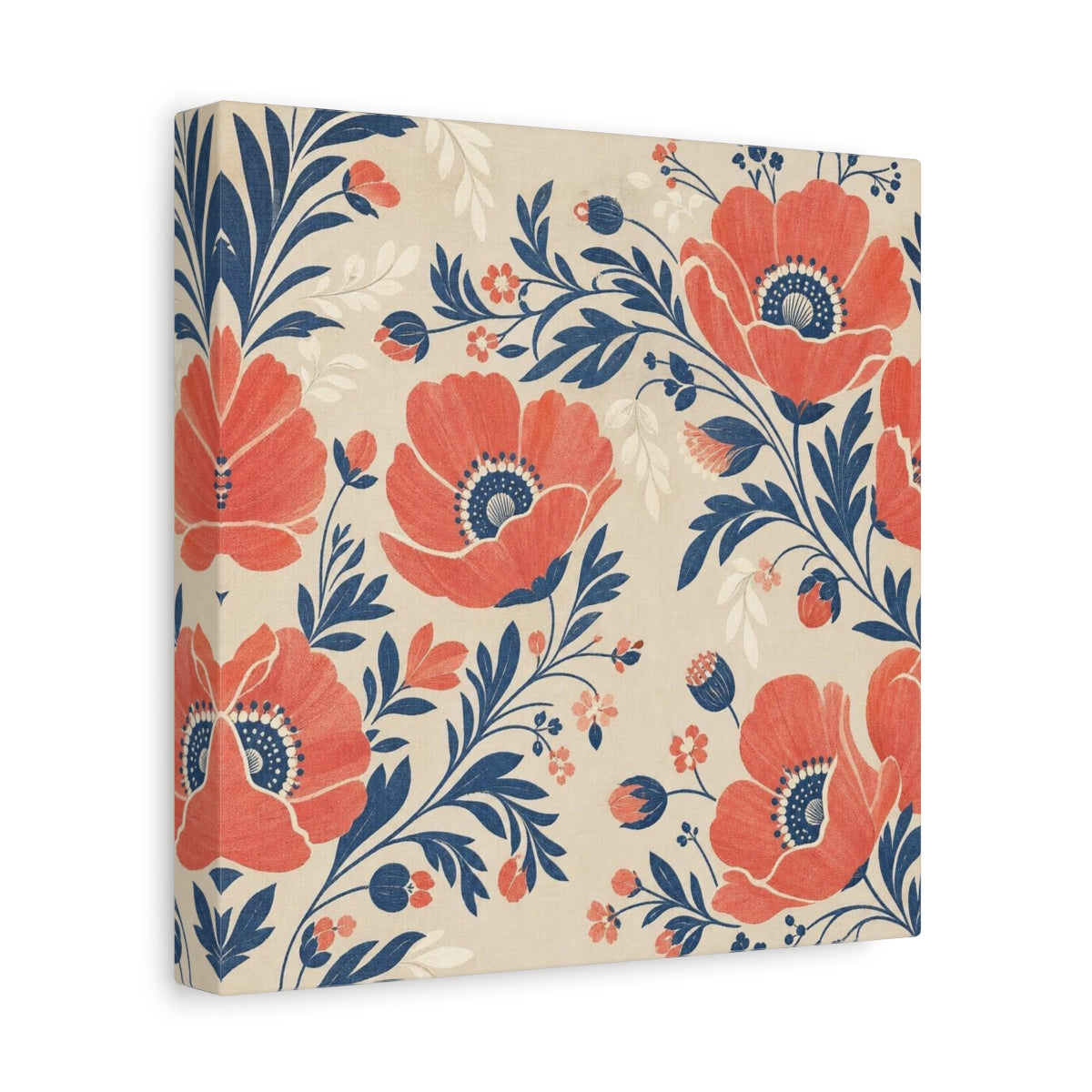 Side Mockup 9. Coral Poppy Field shown as canvas print