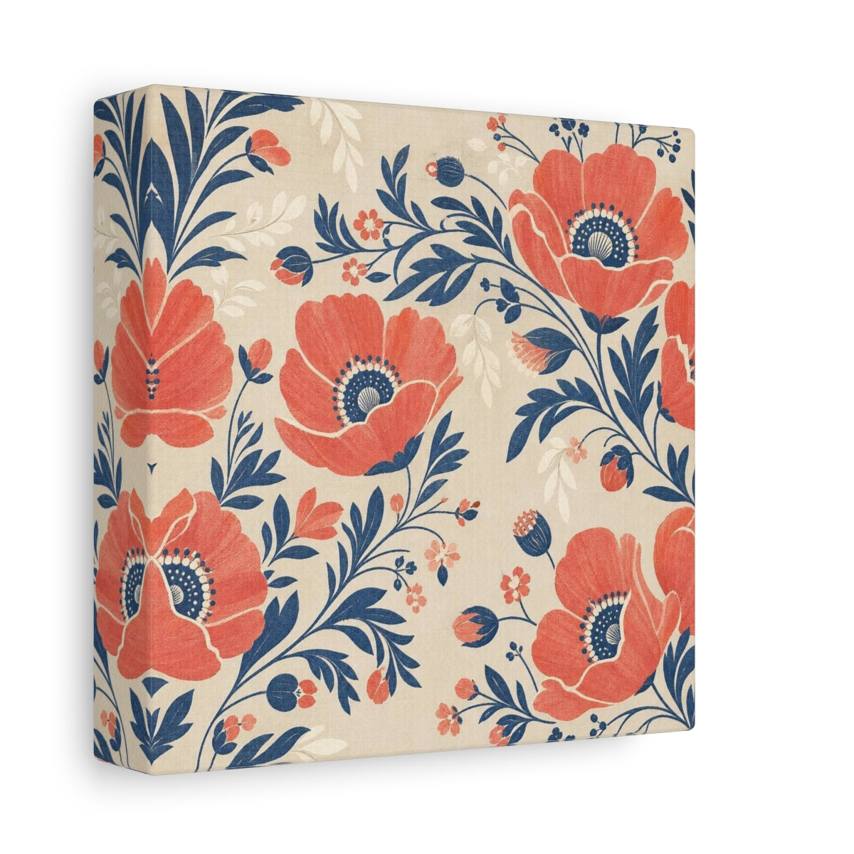 Side Mockup 2. Coral Poppy Field shown as canvas print