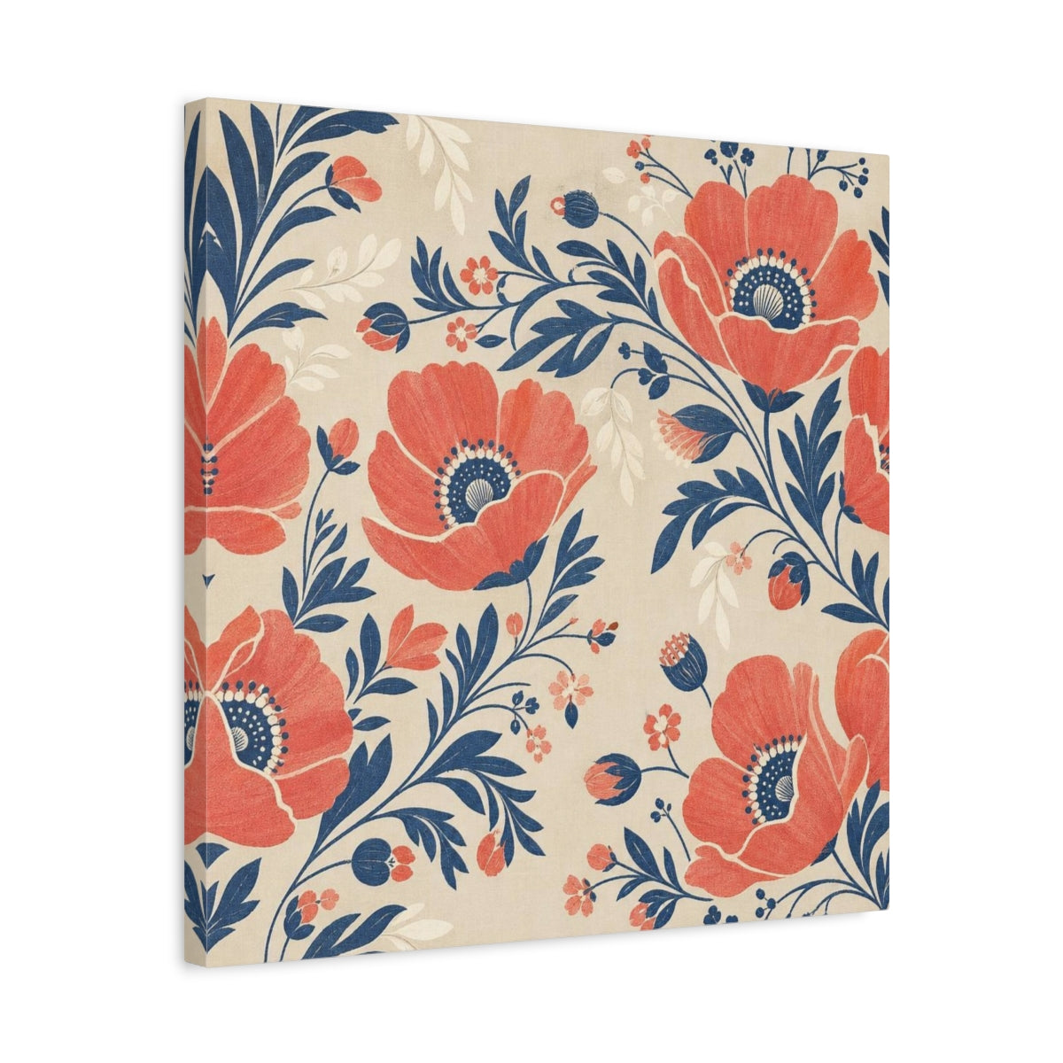 Side Mockup 5. Coral Poppy Field shown as canvas print
