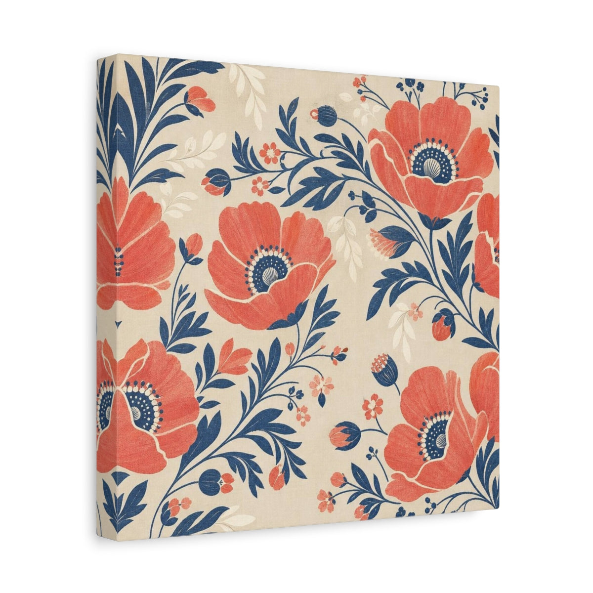 Side Mockup 8. Coral Poppy Field shown as canvas print