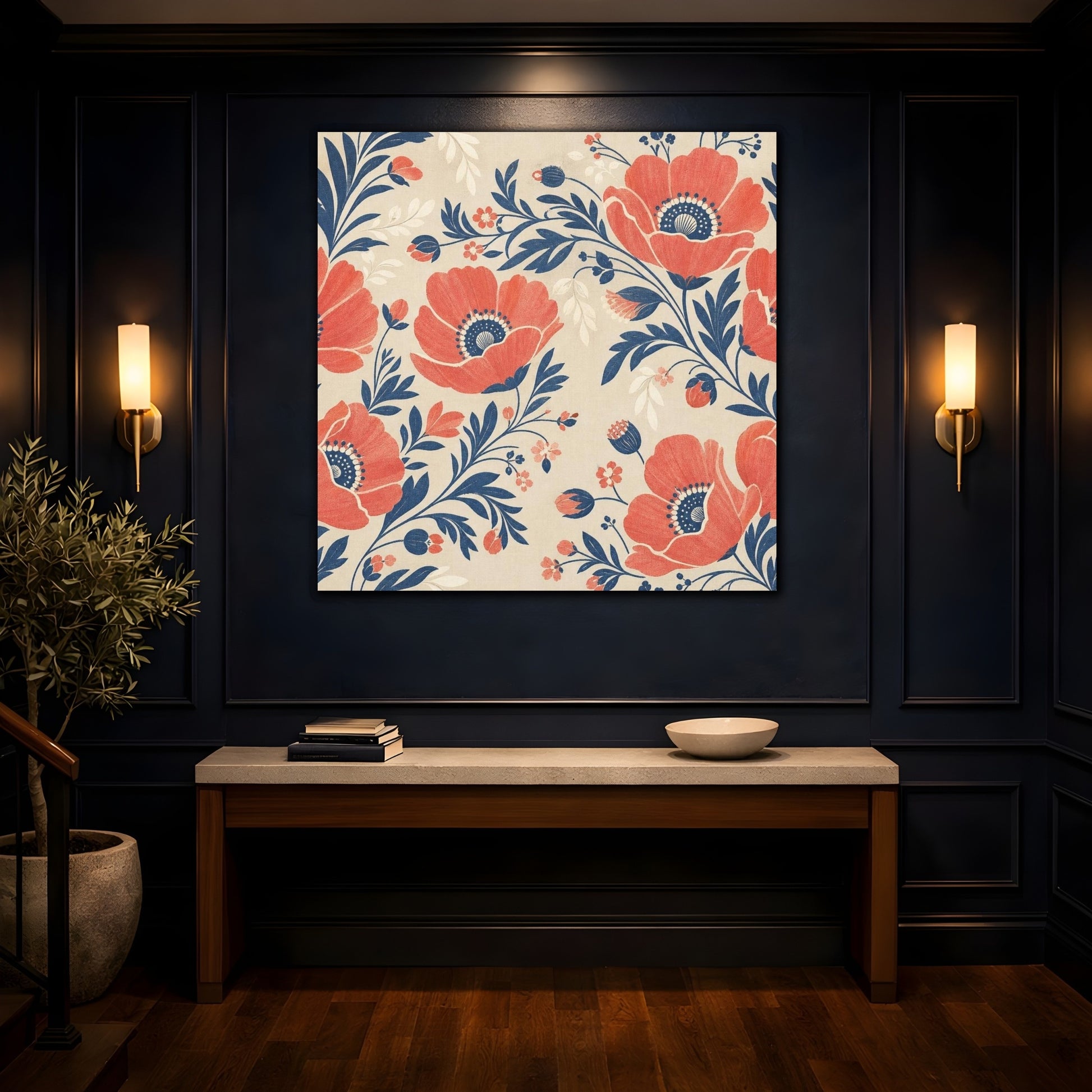 Mockup 4. Coral Poppy Field shown as canvas print