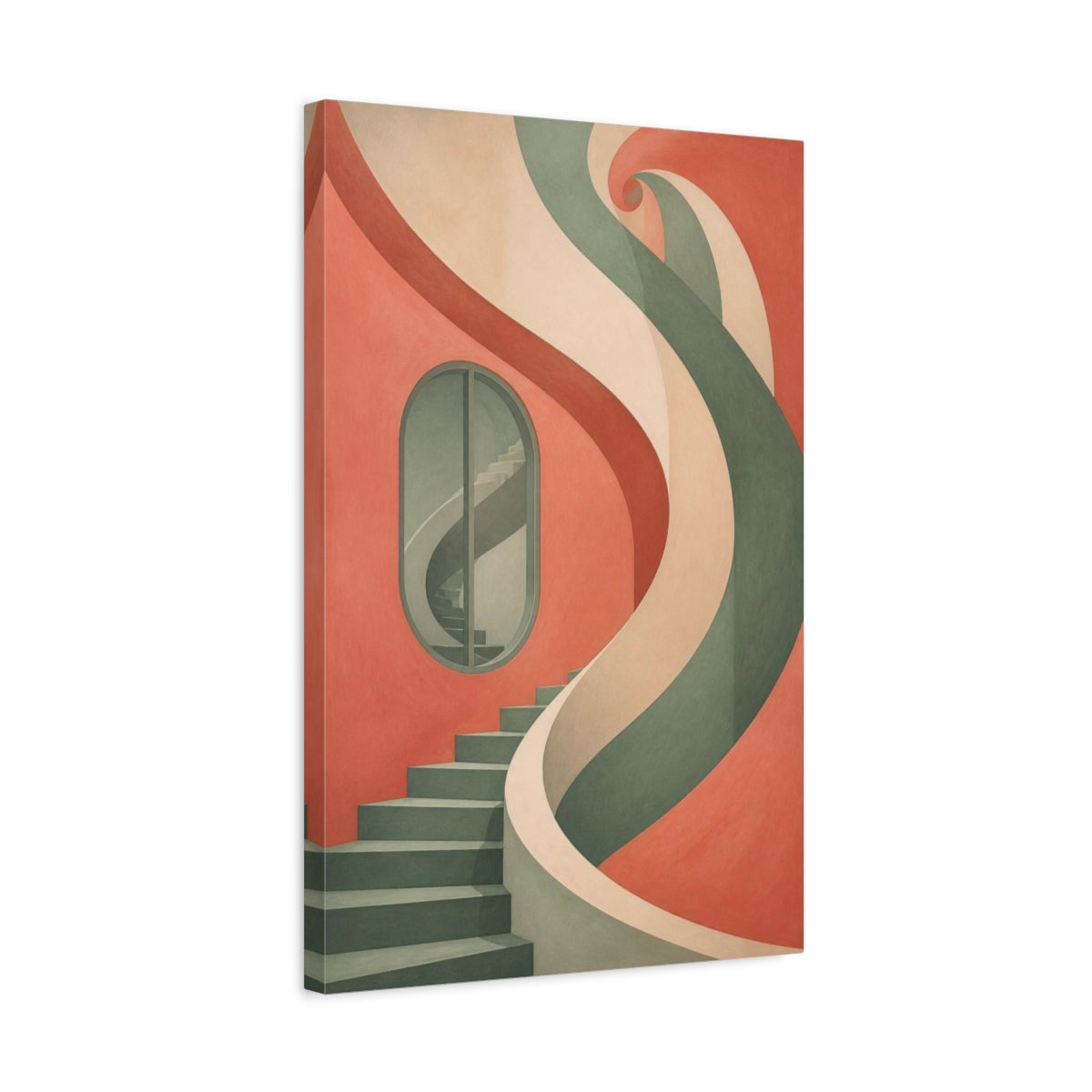 Side Mockup 3. Coral Spiral Staircase shown as canvas print