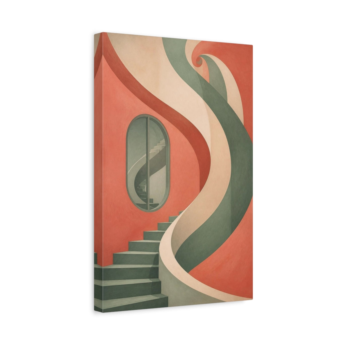 Side Mockup 4. Coral Spiral Staircase shown as canvas print