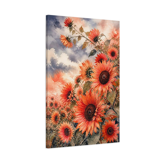 Main Mockup. Coral Sunflower Field shown as canvas print