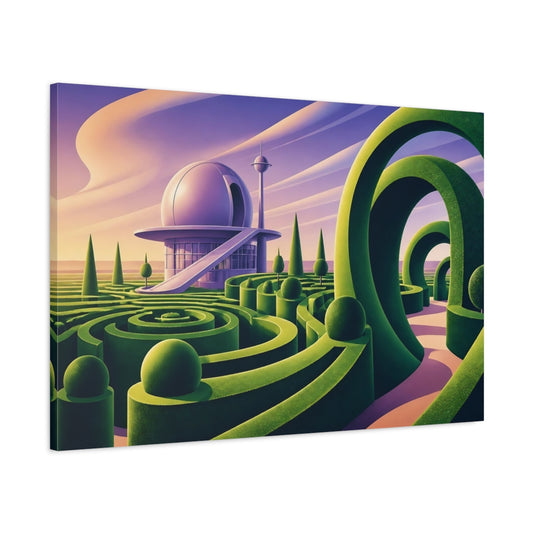 Main Mockup. Cosmic Hedge Maze shown as canvas print
