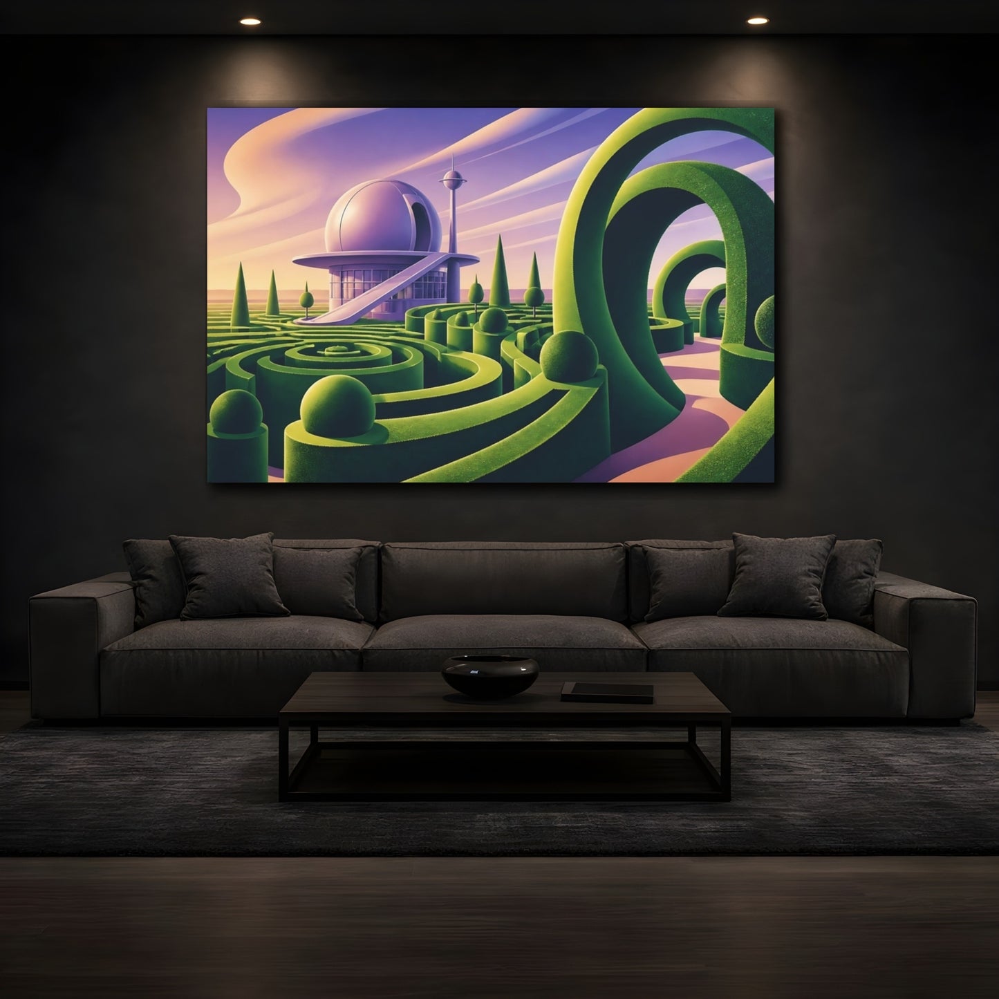 Mockup 3. Cosmic Hedge Maze shown as canvas print